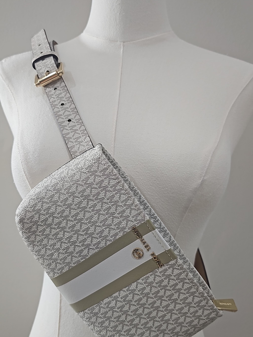 Michael Kors Belt Bag Fanny Pack MK Logo White/Grey NWT